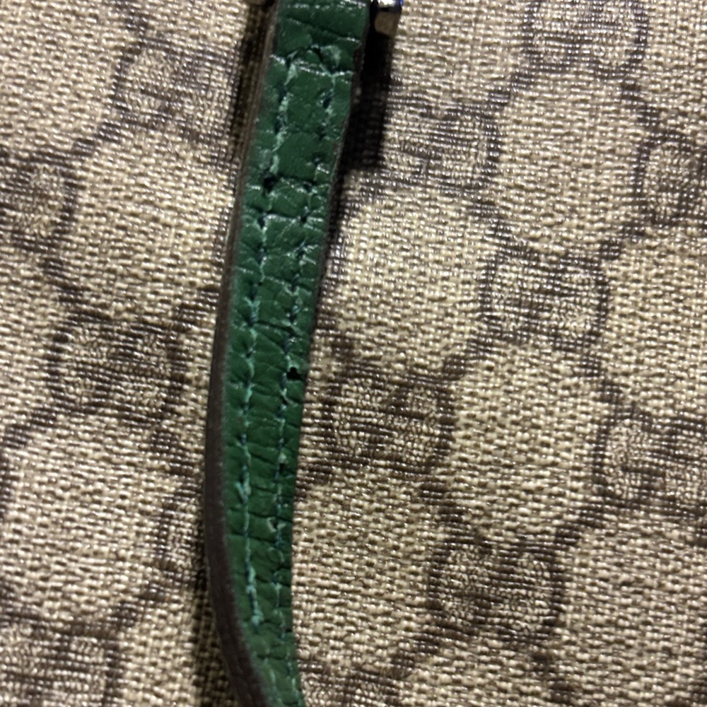 AUTHENIC Gucci Brown Monogram Tote with Green Leather Handles - Picture 13 of 16